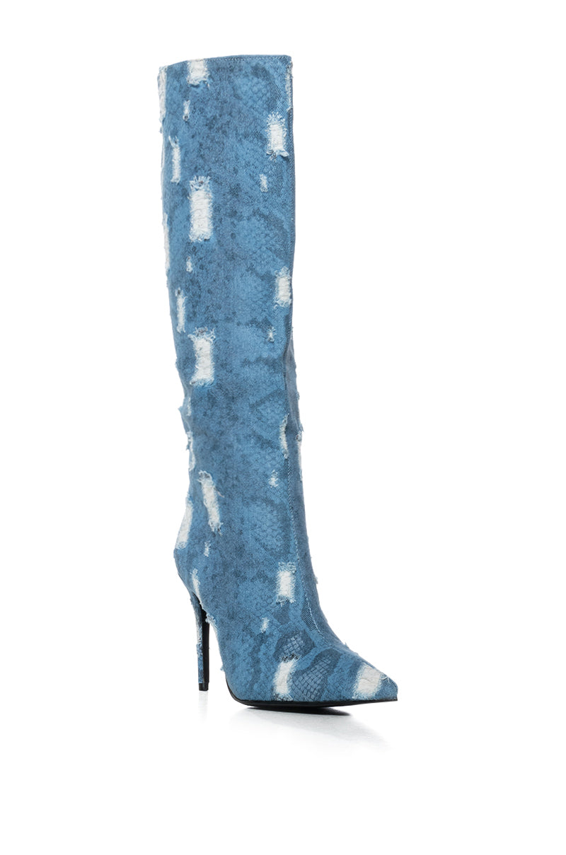 AZALEA WANG BELINE SNAKESKIN BOOT IN BLUE