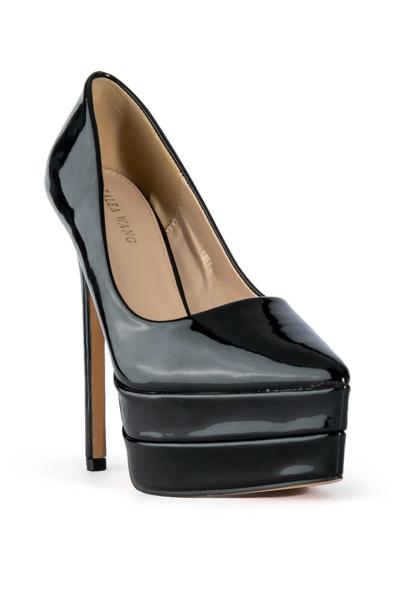 AZALEA WANG SWEETPEA PATENT STILETTO PLATFORM PUMP IN BLACK