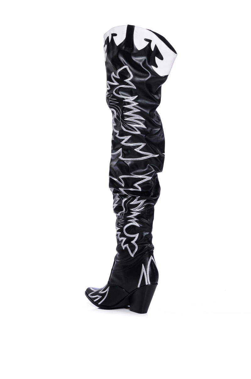 KELSEY OVER THE KNEE WESTERN BOOT IN BLACK WHITE