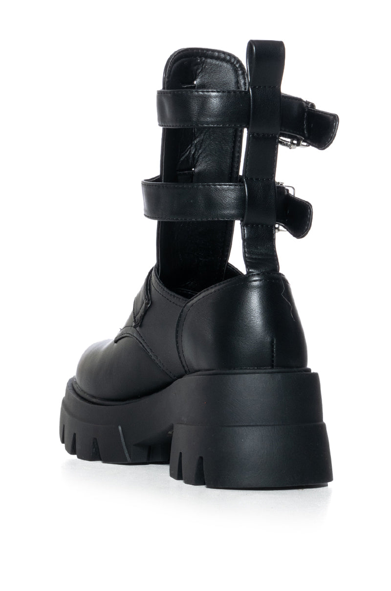 AZALEA WANG ATTICUS BLACK BUCKLE UP BOOTIE