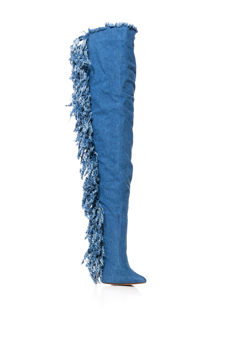 AZALEA WANG FRINGE DESIGN BOOT IN DENIM