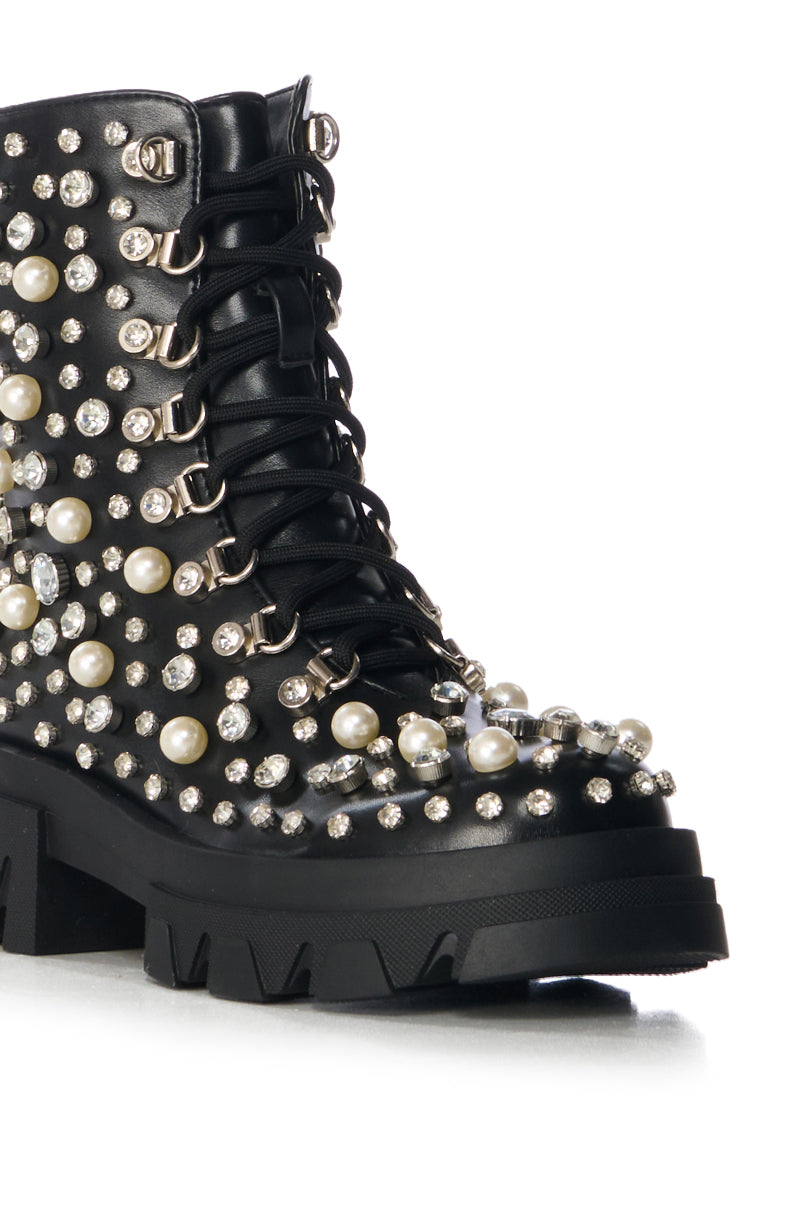 AZALEA WANG SCOTCHIE EMBELLISHED BOOTIE IN BLACK