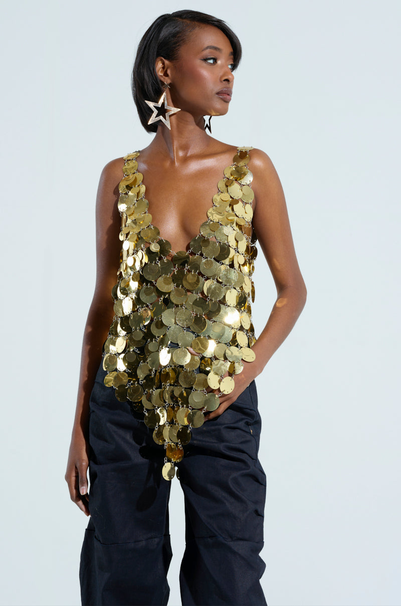 GET ME BODIED GOLD SEQUIN TOP