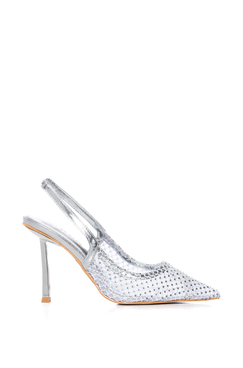 AZALEA WANG EXCITEMENT MESH AND RHINESTONE SILVER PUMP