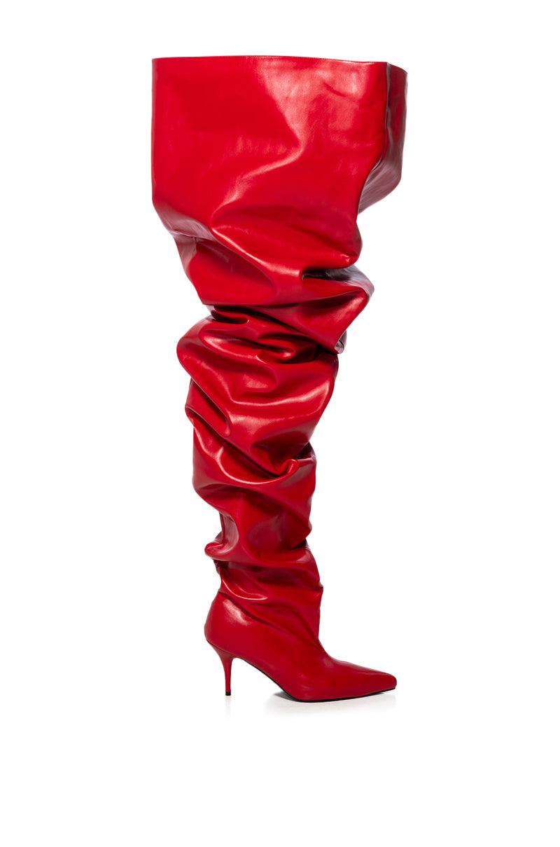 AZALEA WANG NEMY RED KITTEN HEEL THIGH HIGH BOOT