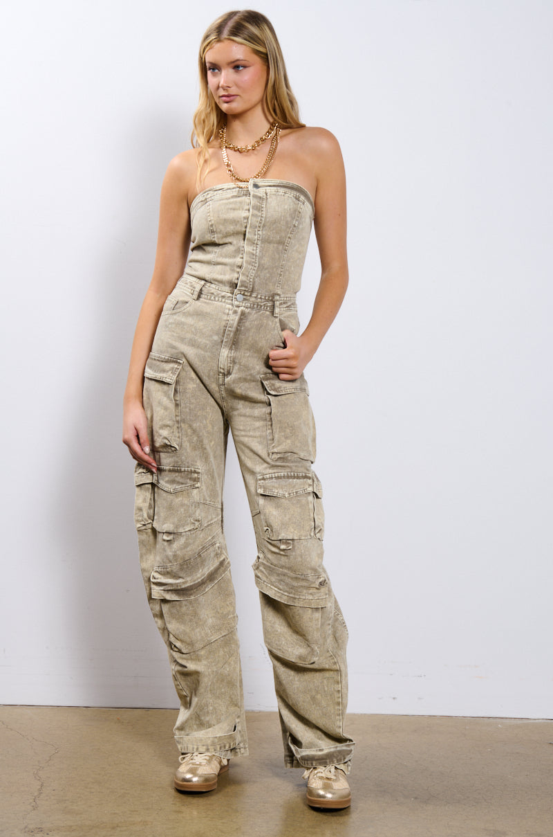 NO ONE LIKE ME CARGO DENIM JUMPSUIT