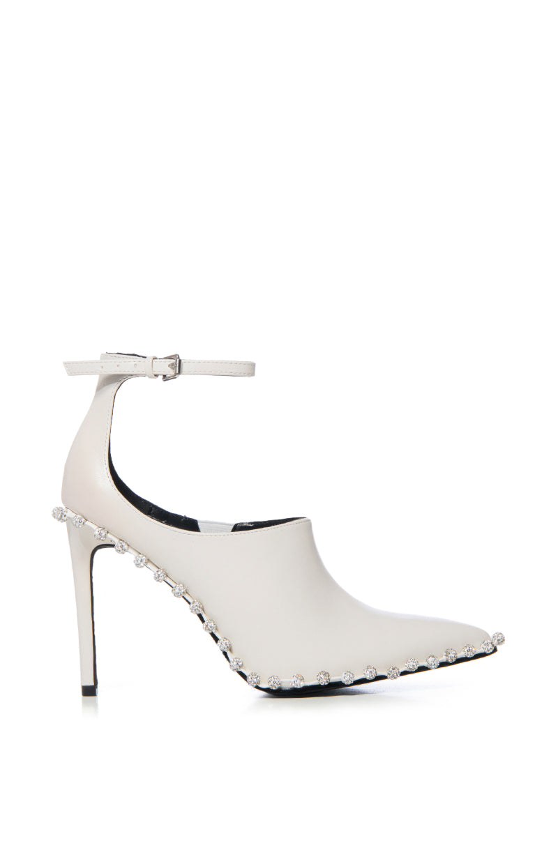 AZALEA WANG FOSSA WHITE EMBELLISHED STRAP PUMP