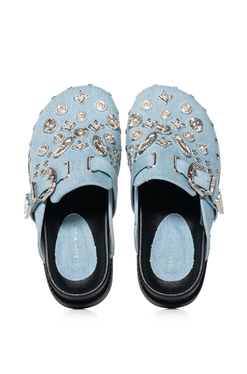 AZALEA WANG MOHSIN DENIM EMBELLISHED CLOG