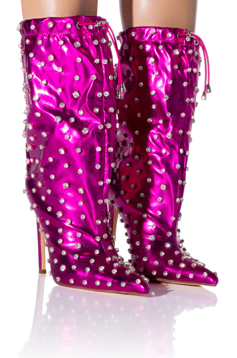 AZALEA WANG BIANKA EMBELLISHED METALLIC BOOTIE IN FUCHSIA