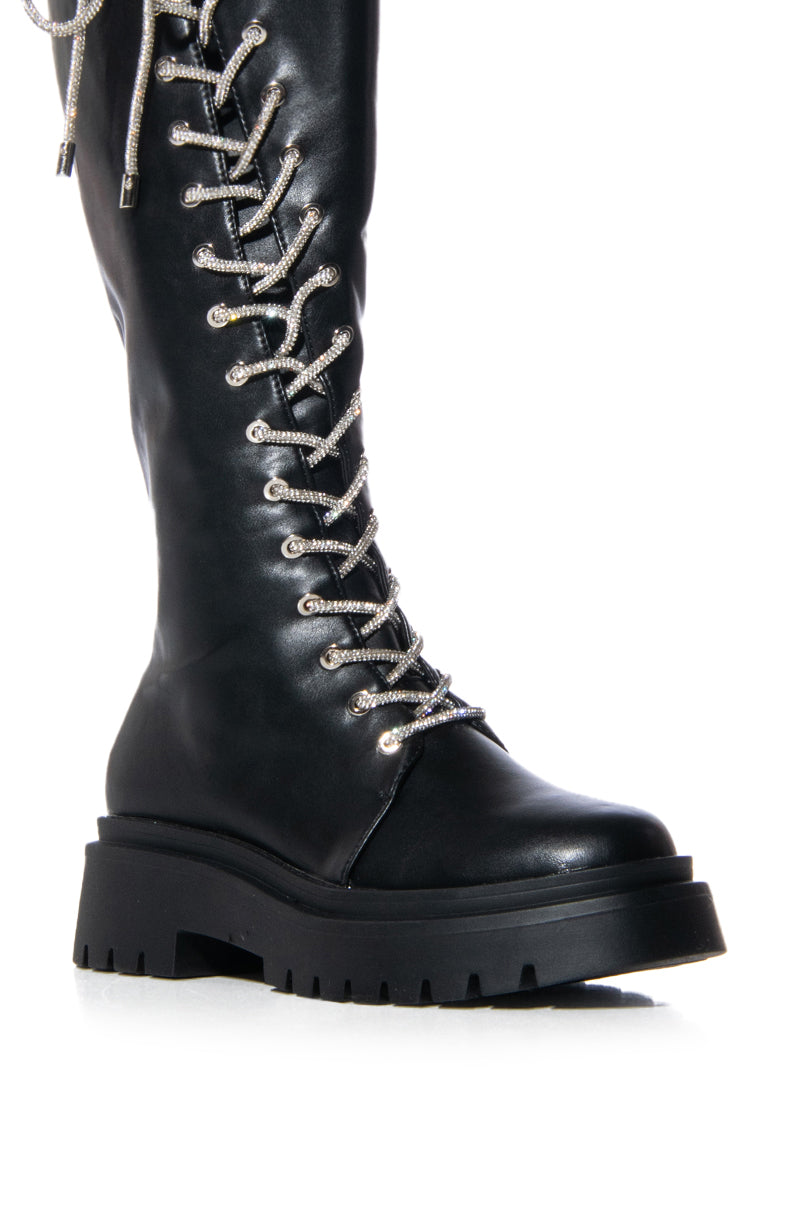 AZALEA WANG TANNER SPARKLE LACE UP BOOT IN BLACK