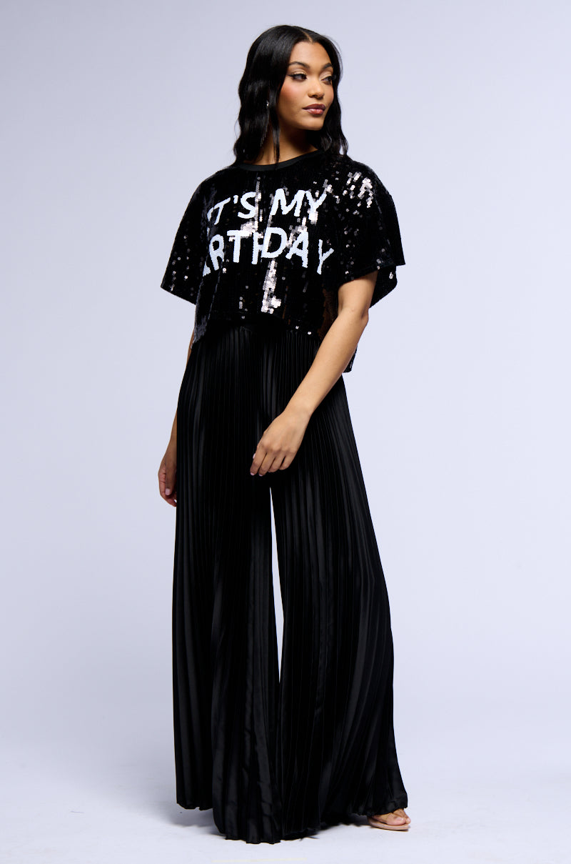 NOT YOUR AVERAGE PLEATED SATIN PALAZZO PANT