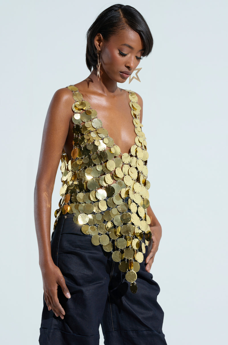 GET ME BODIED GOLD SEQUIN TOP