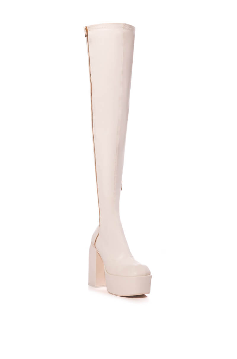 JELENA OVER THE KNEE PU CHUNKY BOOT IN CREAM