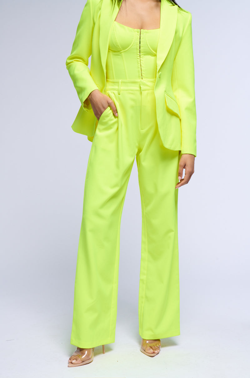 SONIQUE RELAXED FIT TROUSERS IN NEON YELLOW