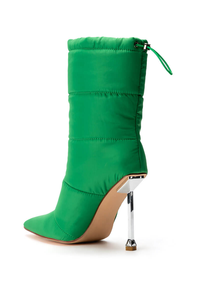 AZALEA WANG GRETCHEN STILETTO PUFFER BOOTIE IN GREEN