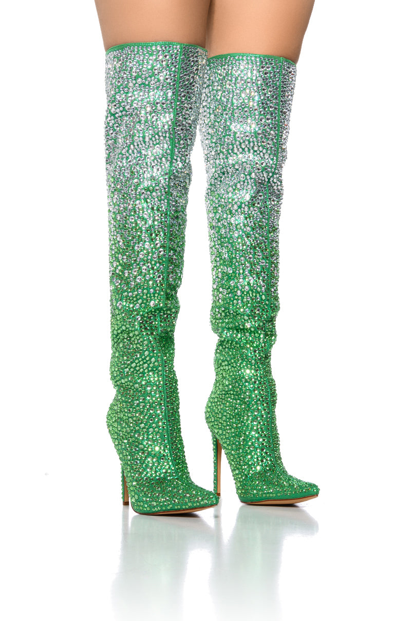 AZALEA WANG BERGAMONT GREEN OMBRE RHINESTONE EMBELLISHED BOOT