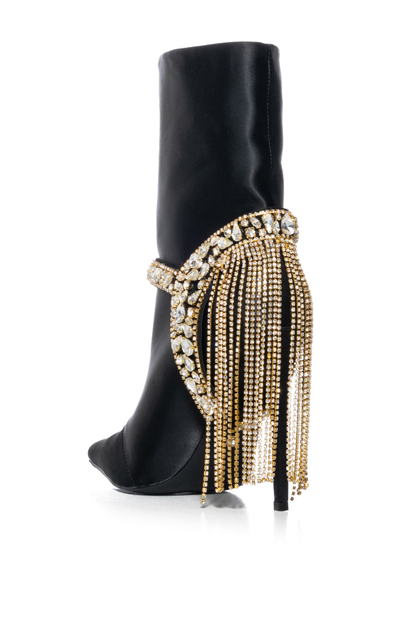 AZALEA WANG SANDRO BLACK EMBELLISHED BELT BOOTIE