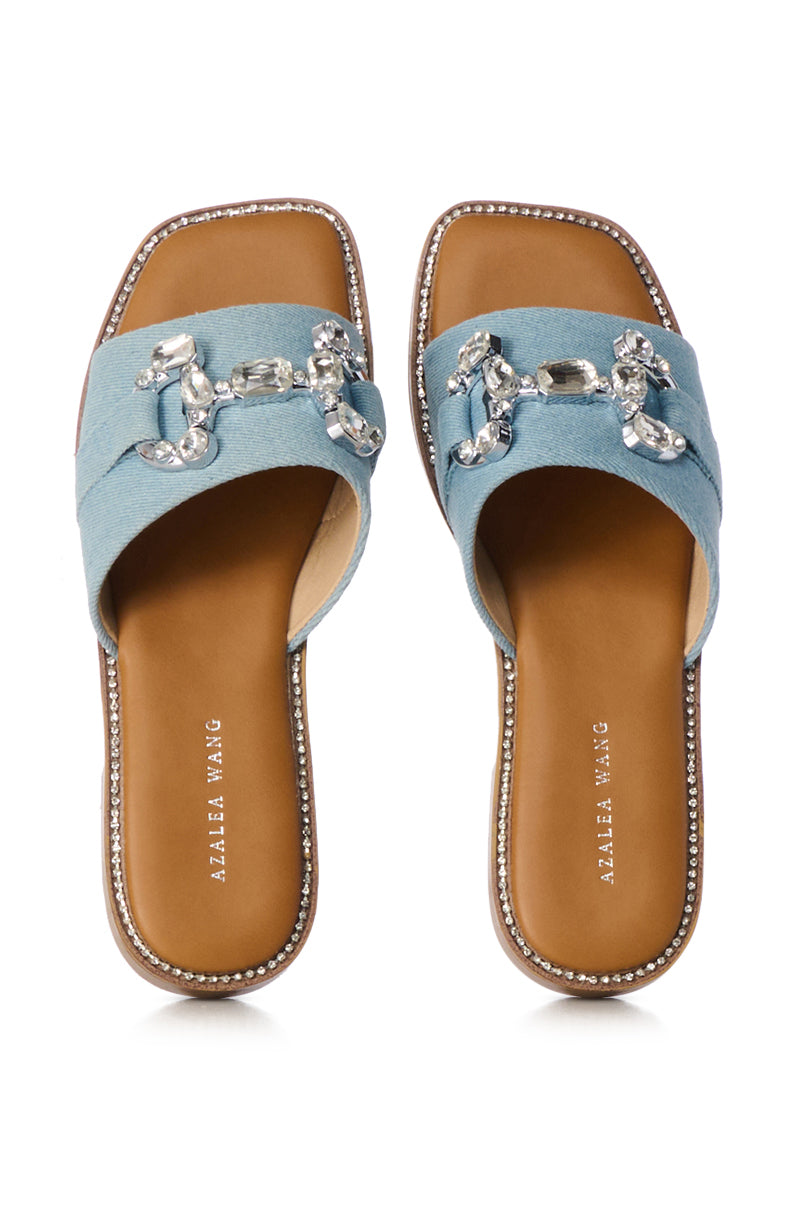 AZALEA WANG MIRIA DENIM AND DIAMOND SLIP ON SANDAL