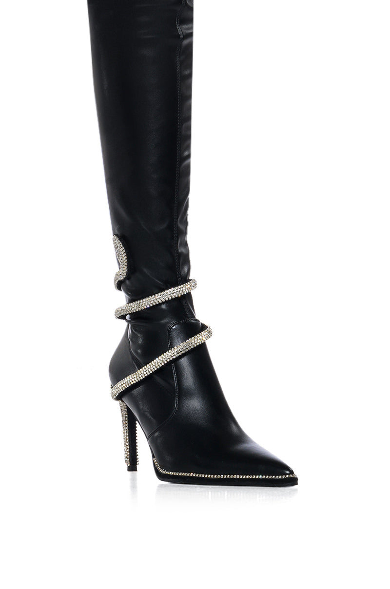 AZALEA WANG MULAN BLACK SNAKE WRAP DETAIL BOOT