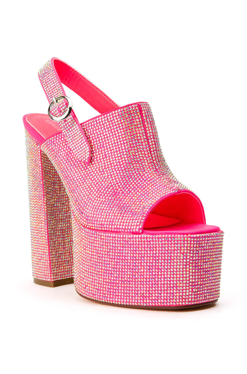 AZALEA WANG ZAYNA RHINESTONE WESTERN CHUNKY SANDAL IN PINK