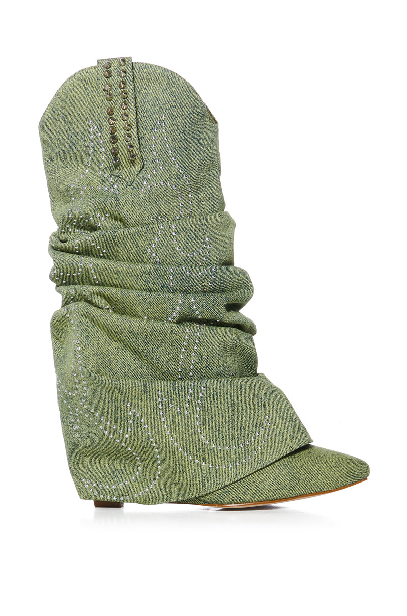 AZALEA WANG SINEAD GREEN RUCHED COWBOY BOOTIE