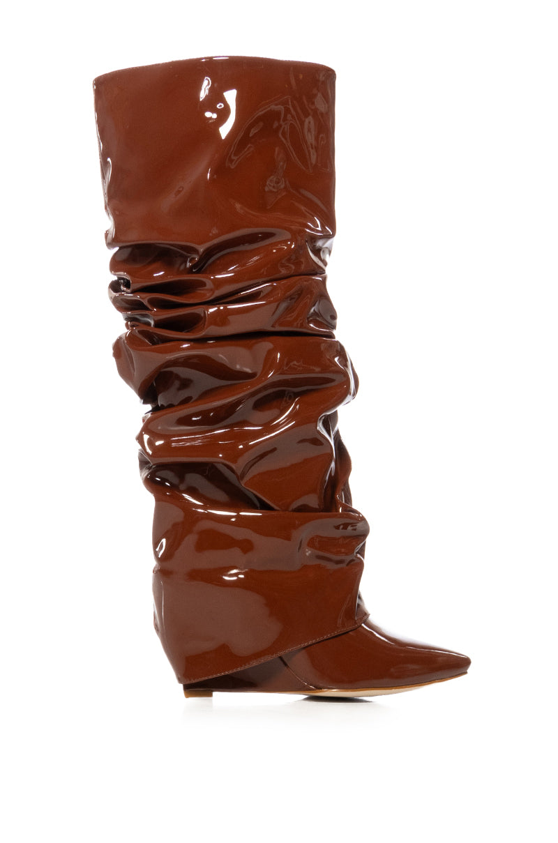 AZALEA WANG SIF CARMEL PATENT RUCHED BOOT