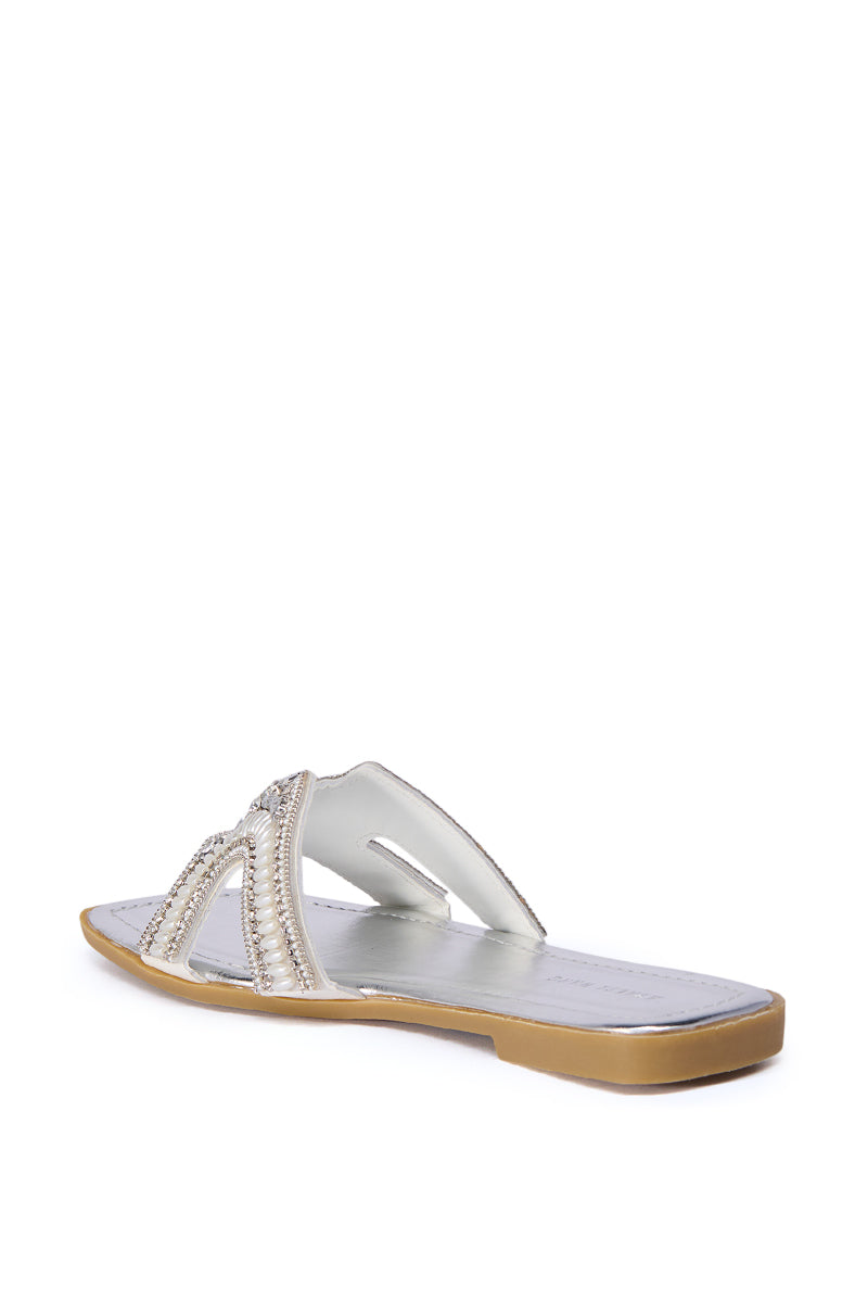 AZALEA WANG MADIHA SILVER EMBELLISHED FLAT SANDAL