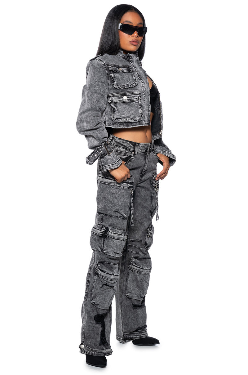 SOMETHING WILD DENIM CARGO PANTS