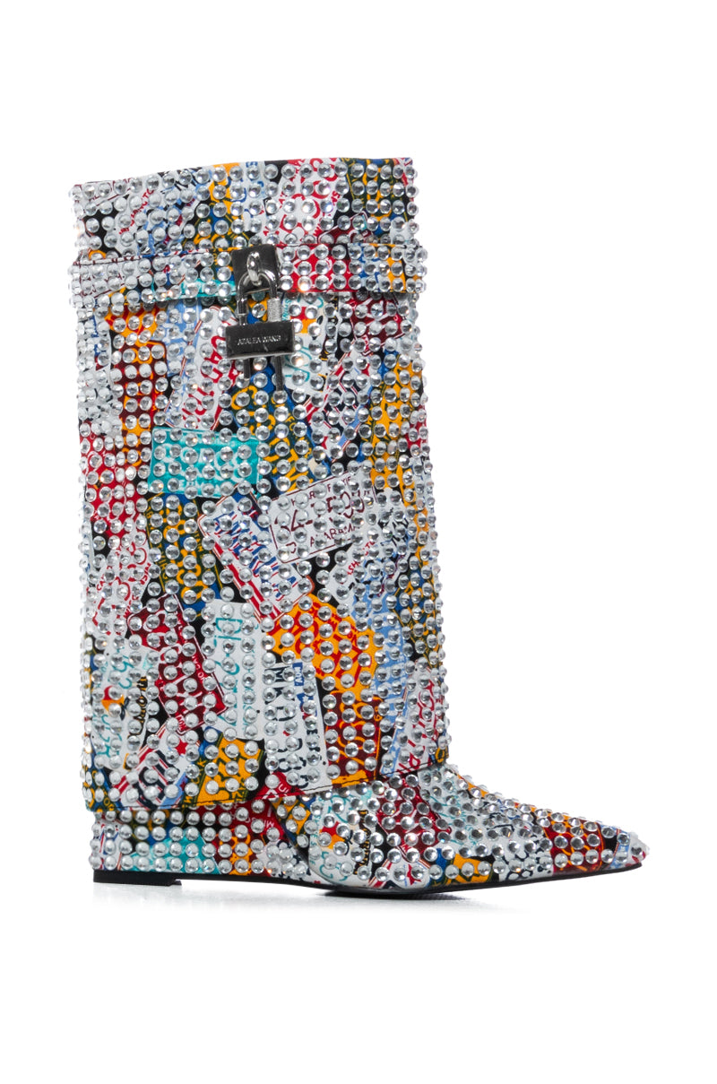 AZALEA WANG TUPELO MULTI DIAMOND COVERED BOOT