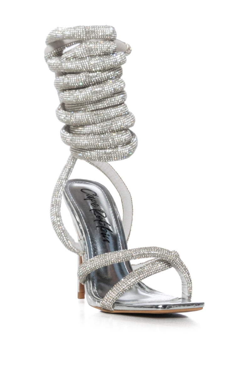 GEMMA PADDED RHINESTONE LACE UP SANDAL IN SILVER