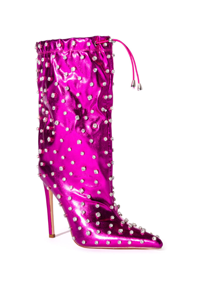 AZALEA WANG BIANKA EMBELLISHED METALLIC BOOTIE IN FUCHSIA