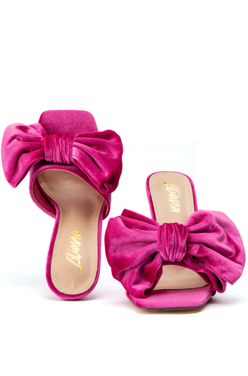 DEBORAH VELVET MULE WITH BOW IN PINK