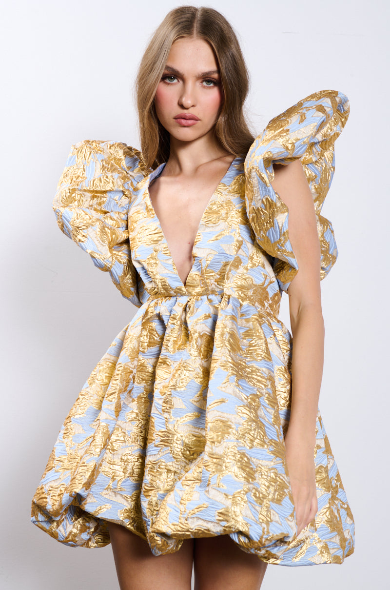 BELLE OF THE BALL BROCADE MINI DRESS