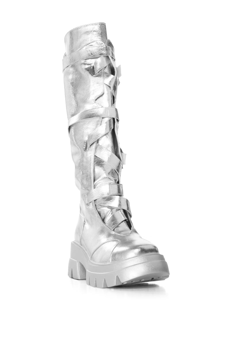 AZALEA WANG VAUGHN SILVER TIE UP BOOT