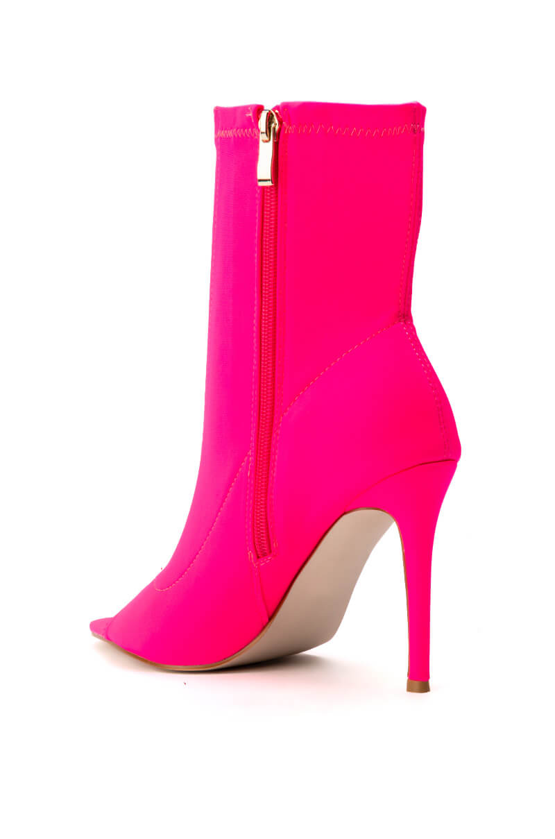 AZALEA WANG MALANI STRETCH OPEN TOE STILETTO BOOTIE IN FUCHSIA