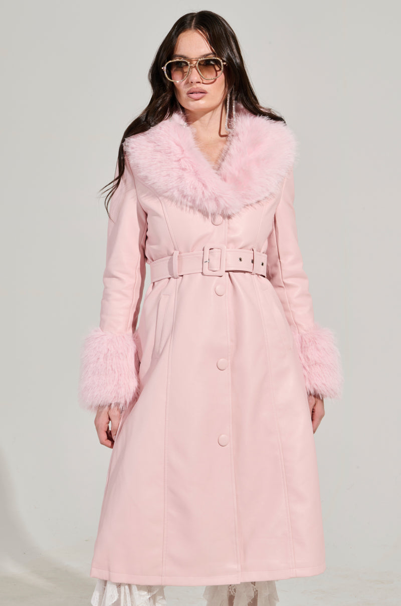 KAYA FUR LINED TRENCH IN LIGHT PINK