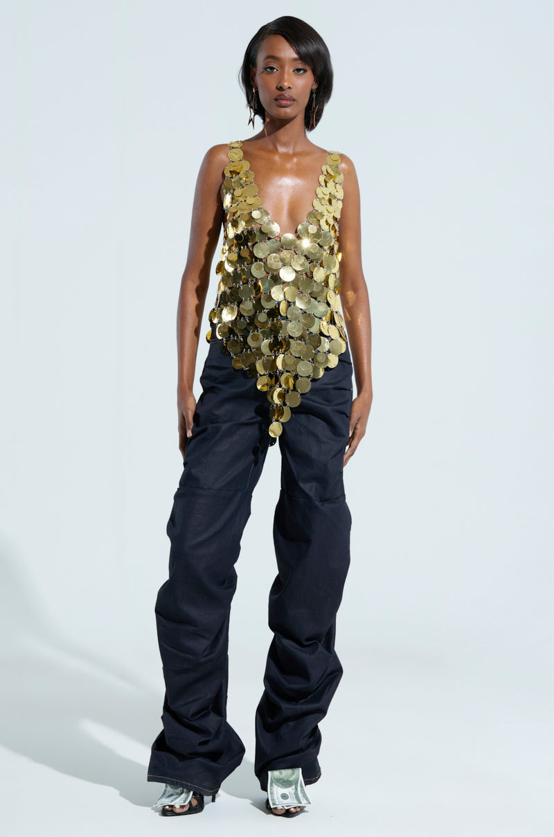 GET ME BODIED GOLD SEQUIN TOP