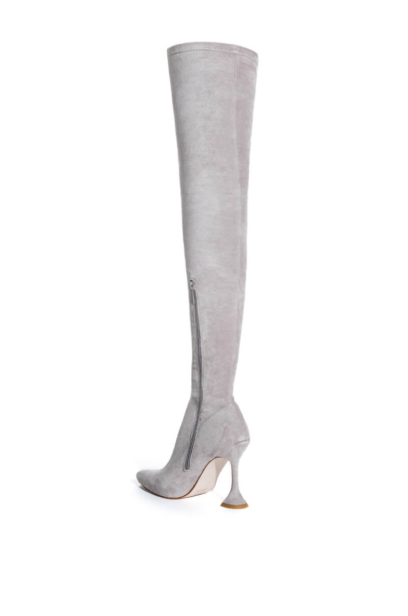 AZALEA WANG ELEVATE THIGH HIGH STRETCH SUEDE BOOT IN GREY