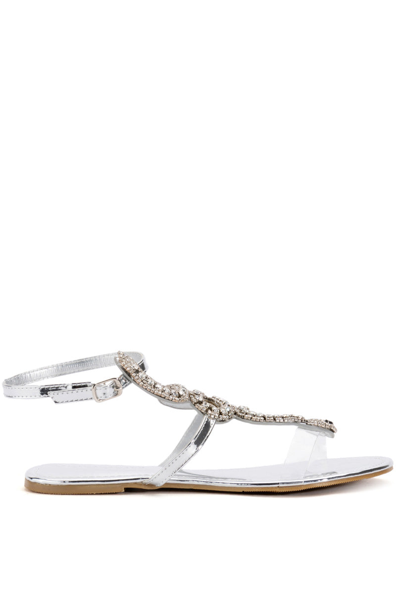 AZALEA WANG ESTRELLA FLAT SNAKE SANDAL IN SILVER