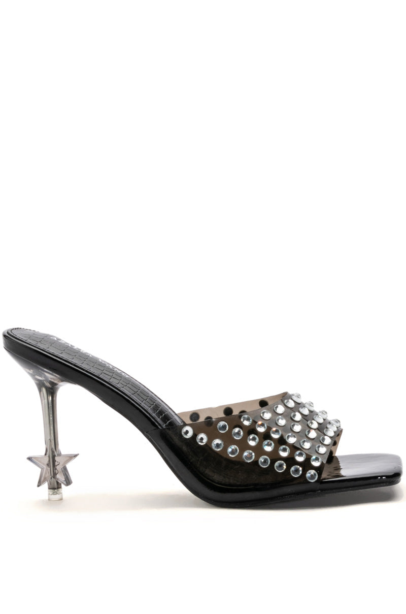 AZALEA WANG MINNIE STAR HEEL EMBELLISHED MULE IN BLACK