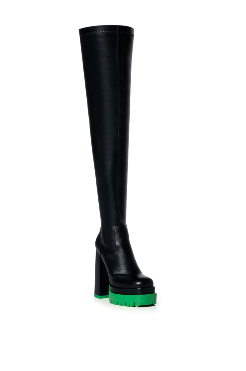 AZALEA WANG CHAR THIGH HIGH BLACK BOOT IN GREEN