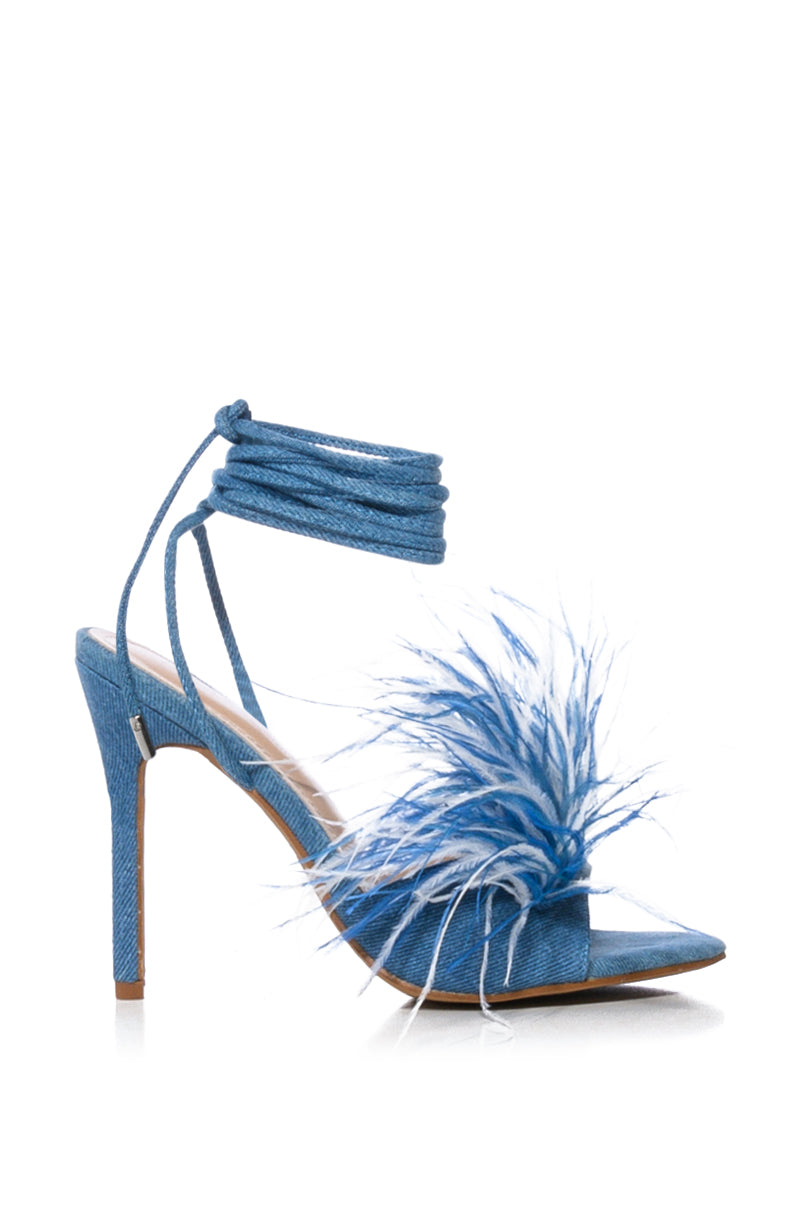 INDIANA MULTI FEATHER DETAIL SANDAL IN BLUE