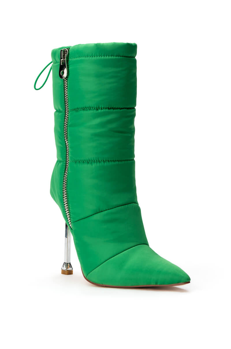 AZALEA WANG GRETCHEN STILETTO PUFFER BOOTIE IN GREEN