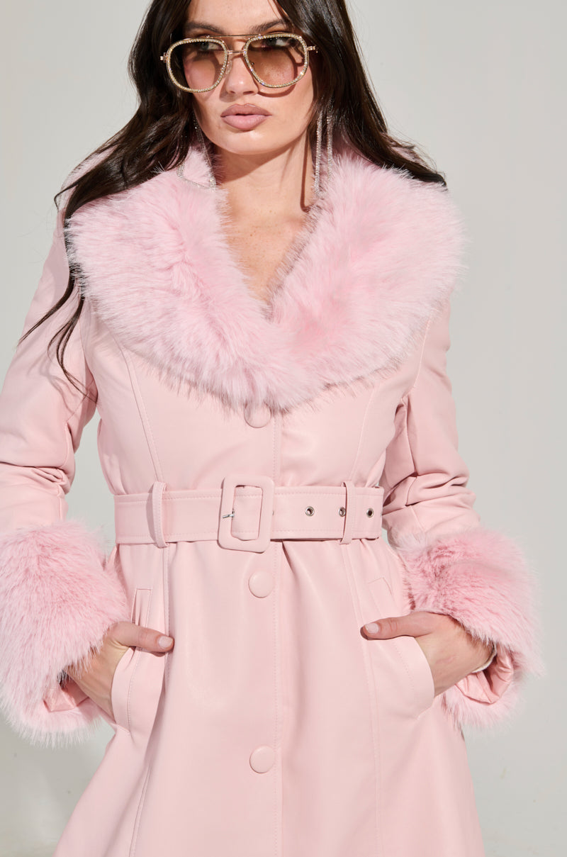 KAYA FUR LINED TRENCH IN LIGHT PINK