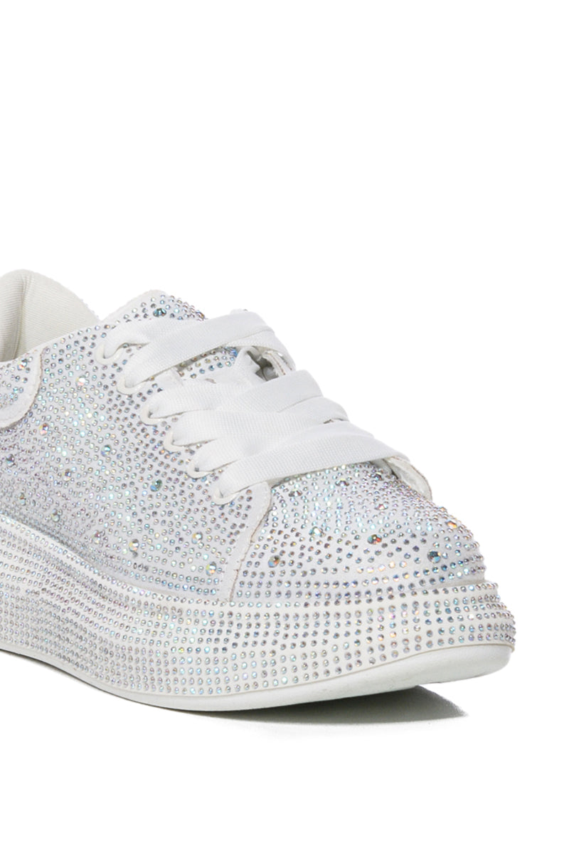 KINGDOM WHITE BEDAZZLED FLATFORM SNEAKER