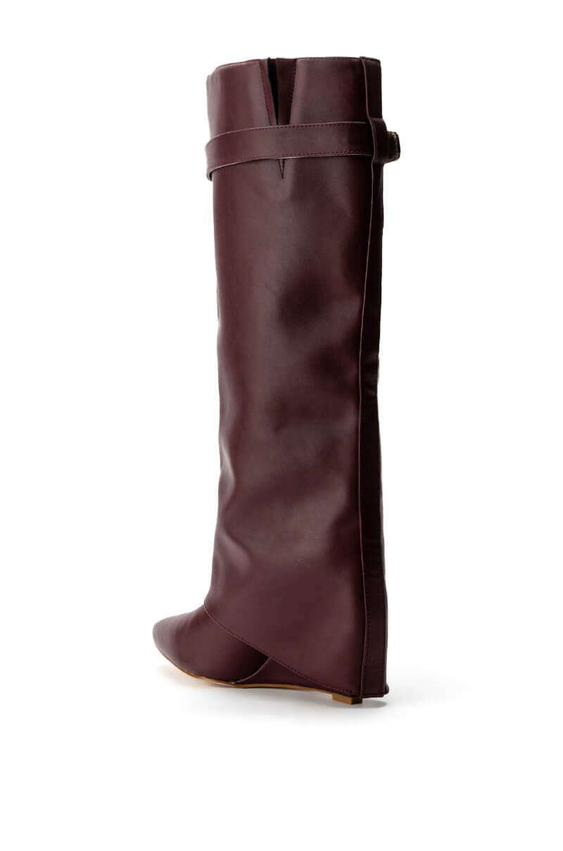 AZALEA WANG MELINA FOLD OVER WEDGE BOOT IN BURGUNDY