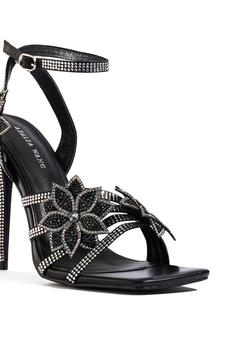 AZALEA WANG DAHLIA EMBELLISHED FLOWER SANDAL IN BLACK