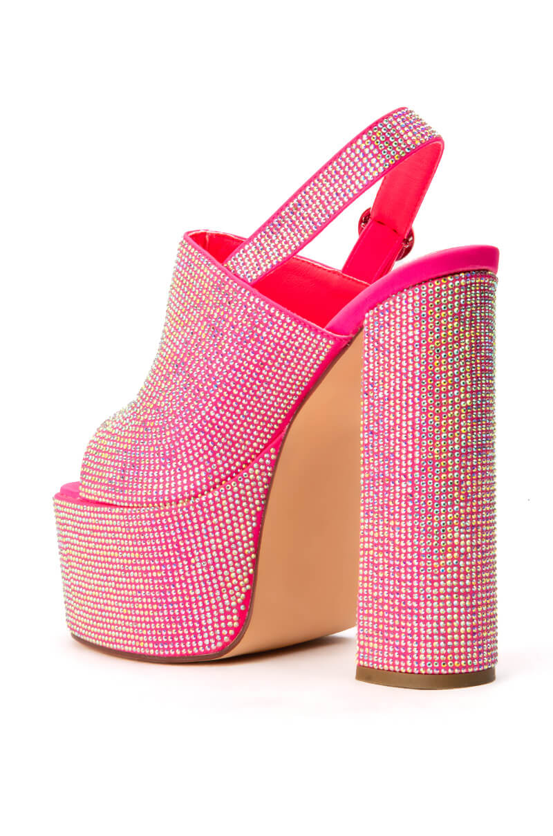 AZALEA WANG ZAYNA RHINESTONE WESTERN CHUNKY SANDAL IN PINK