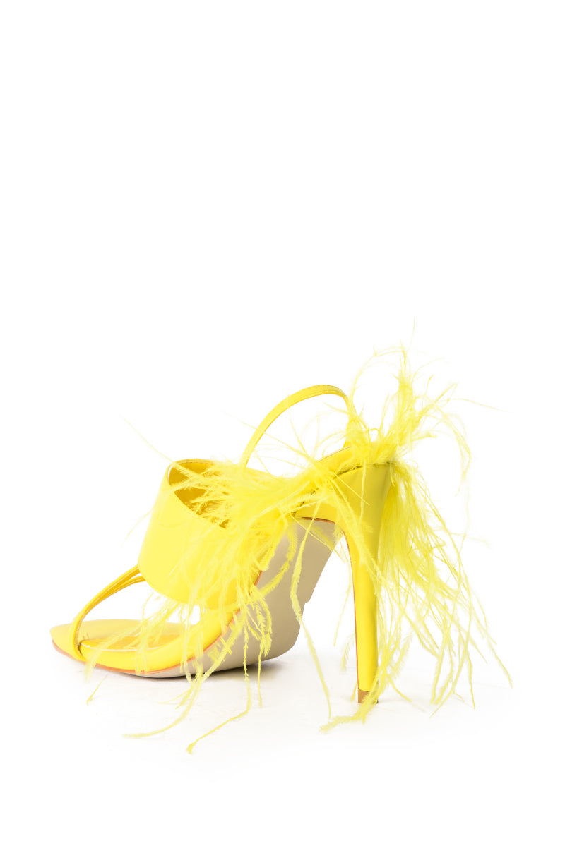 AZALEA WANG CHICK FEATHER DECOR POINTED TOE SANDAL IN YELLOW