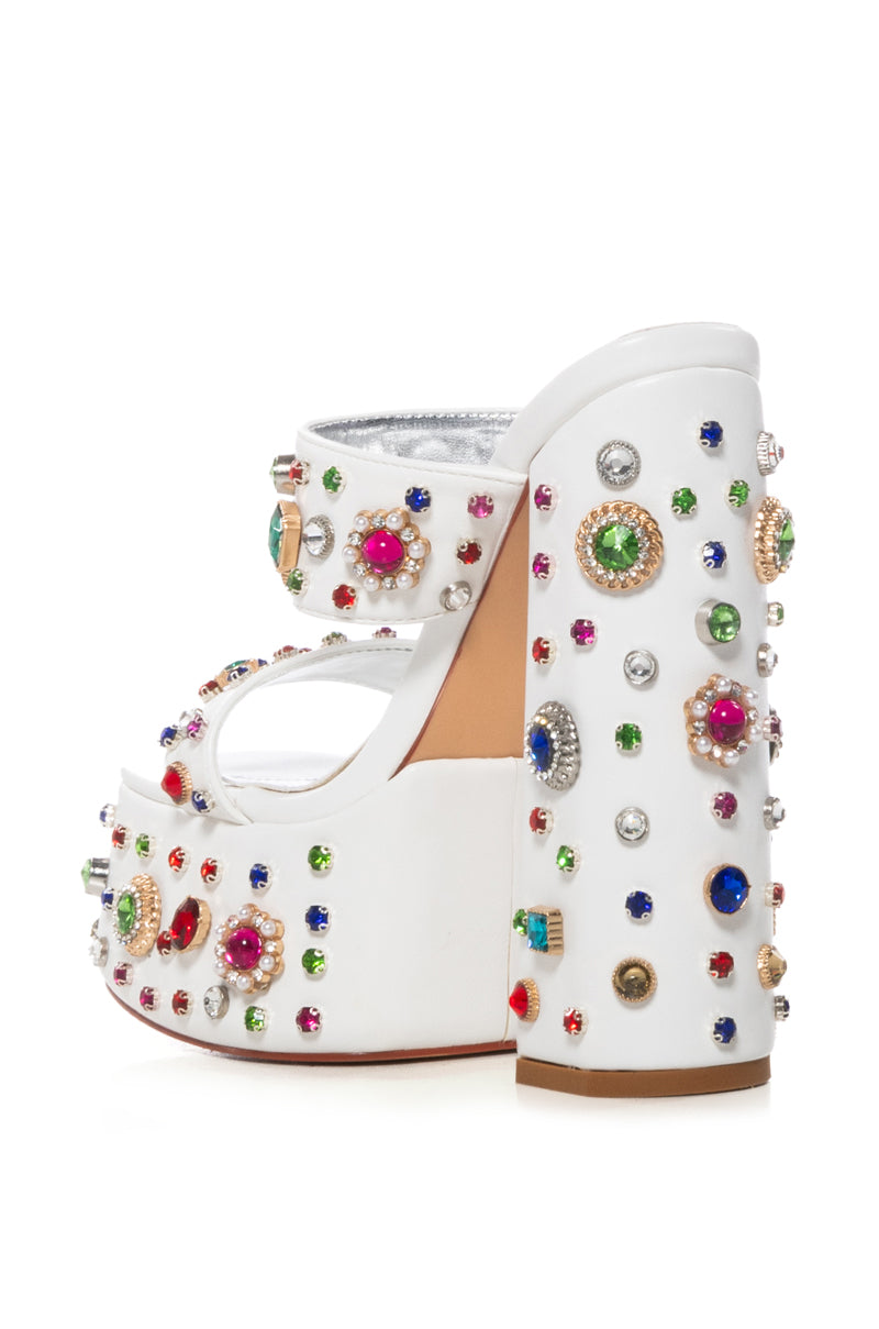 AZALEA WANG BREEZE EMBELLISHED CHUNKY SANDAL IN WHITE